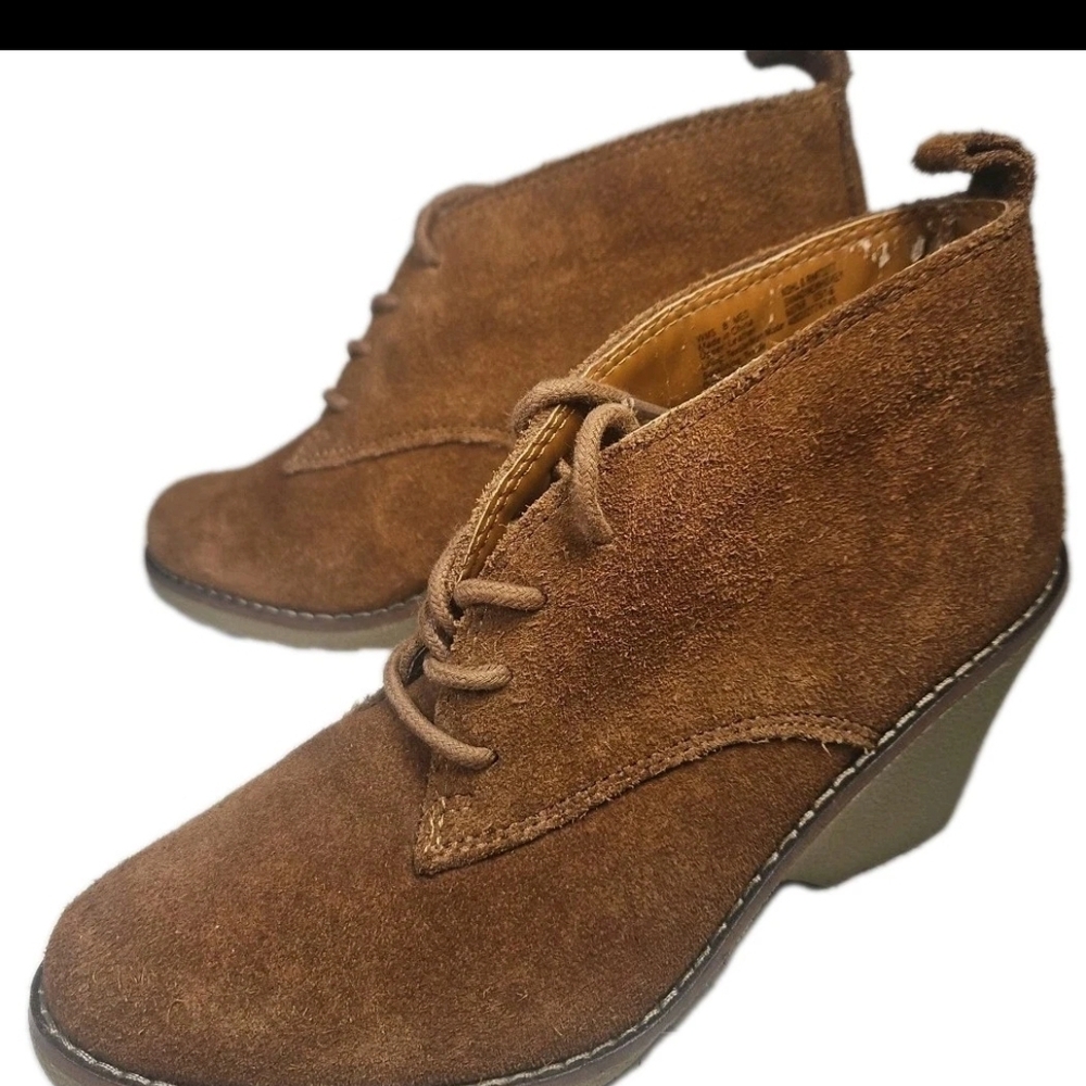 Sonoma Nadine Suede Wedge Bootie 8M Taupe 60769 Y2K Boho Barbie Bold Wedge[1D
